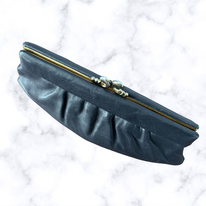 Vintage Dark Blue Leather Clutch Bag/Large Coin Purse