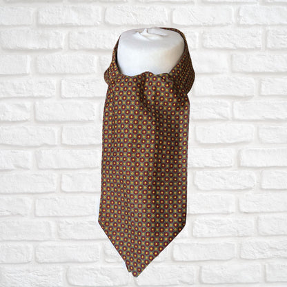 60s Mod Style Green, Yellow, Red and Black Geometric Print Vintage Cravat