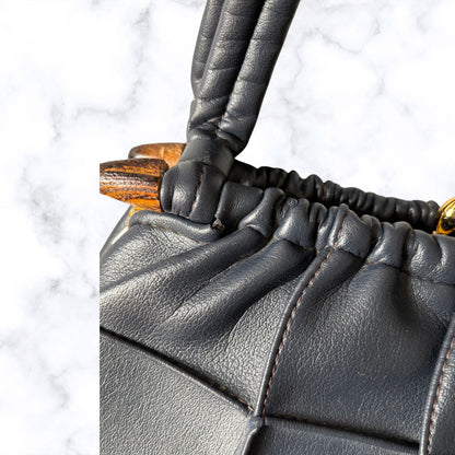 Navy Blue Miss Salisbury Vintage Top Handle Bag with Wooden Detail