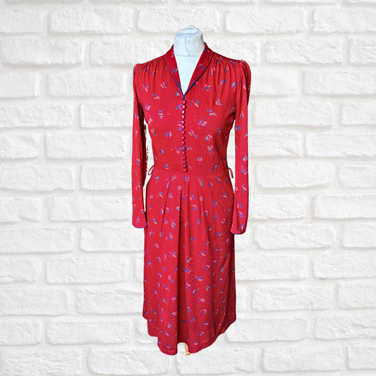 70s Vintage Betty Barclay Red Long Sleeved Midi Dress. Approx UK size 8-10