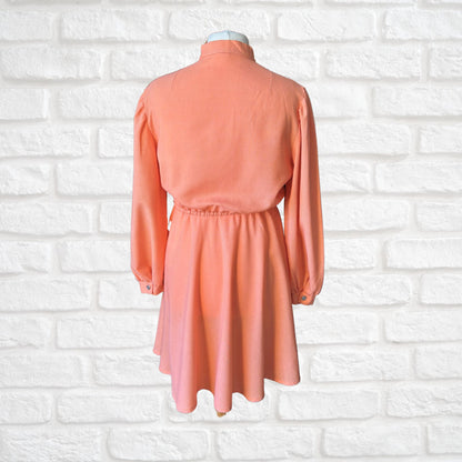 Vintage 1980s Peach Fit and Flare Dress.  Approx UK Size 14-16