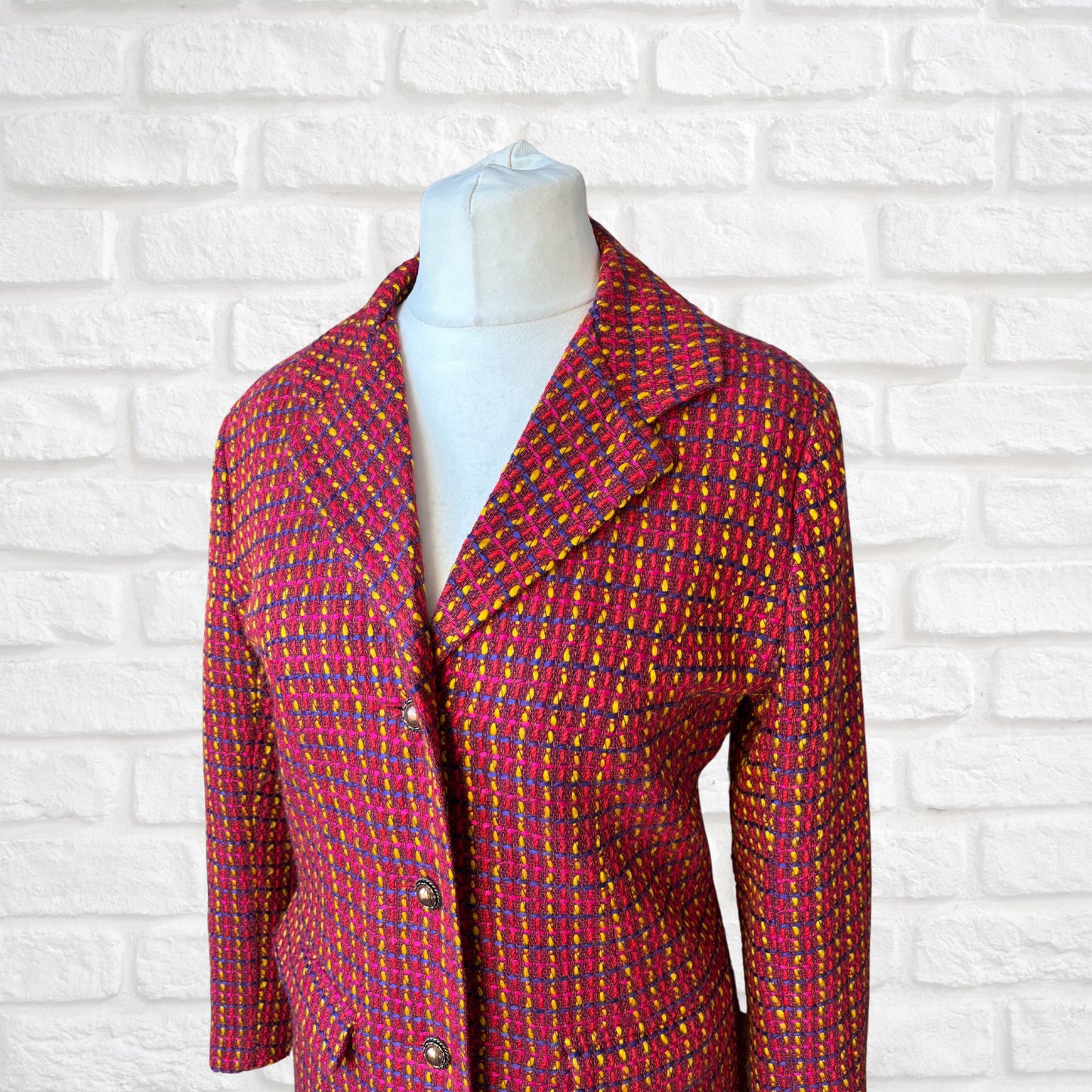 Colourful 1980s Vintage Wool Blend Bouclé Jacket . Approx UK size 10-12