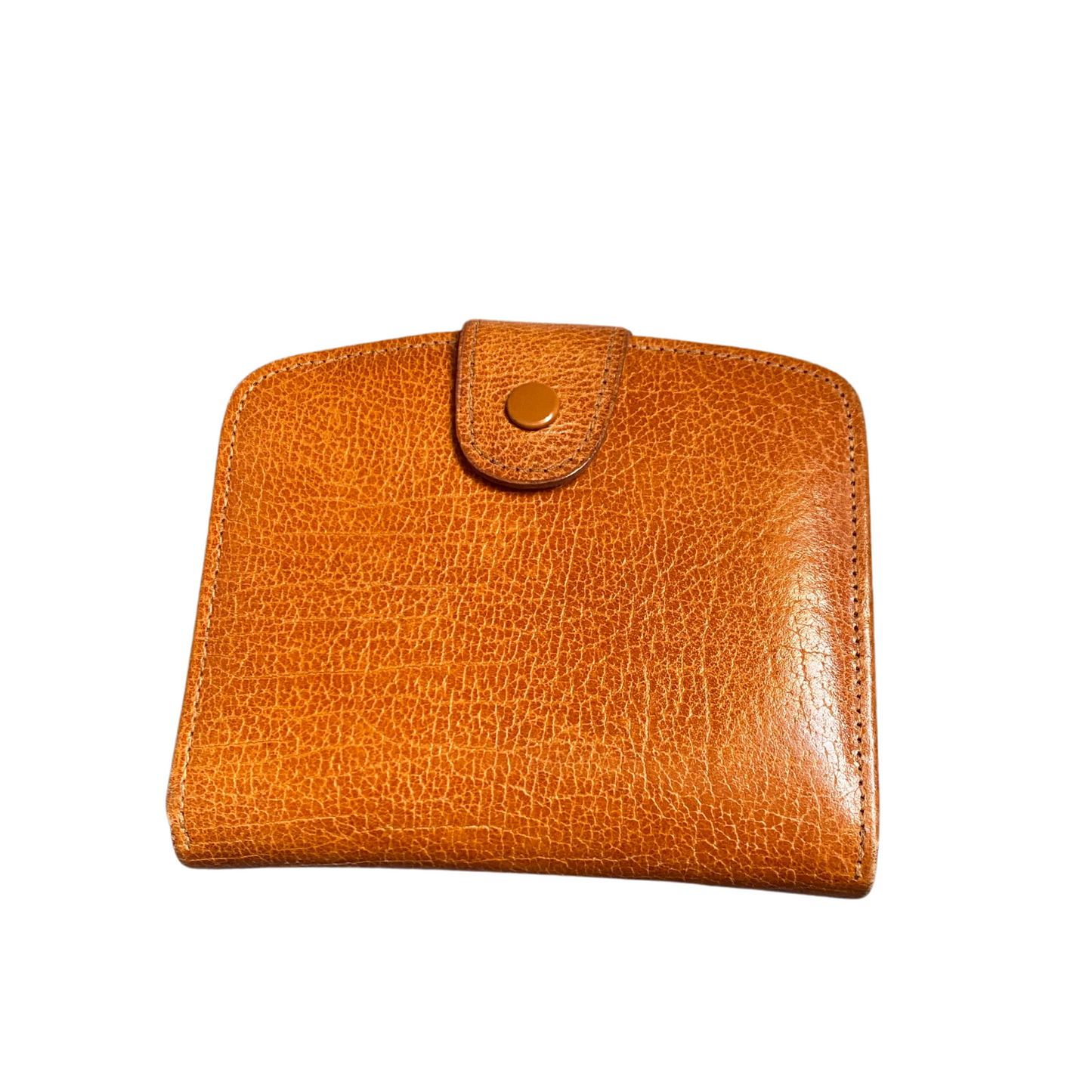 Tan leather clasp top coin purse with additional compartments for notes and cards