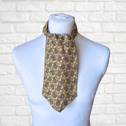 60s Mod Style Yellow, Black and Red Paisley Print Vintage Tootal Cravat