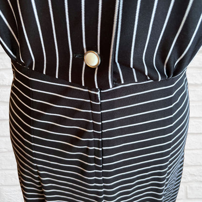 Vintage Monochrome Striped 70s Midi Dress by Liza Peta Approx UK size 10