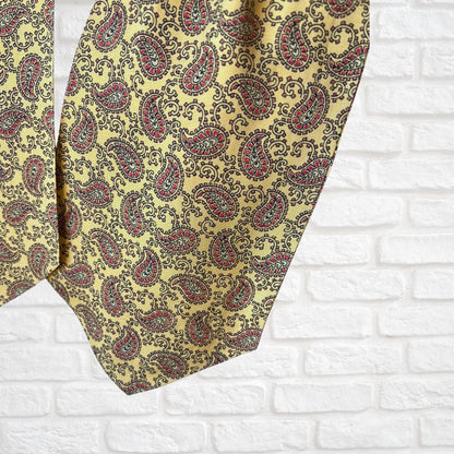 60s Mod Style Yellow, Black and Red Paisley Print Vintage Tootal Cravat