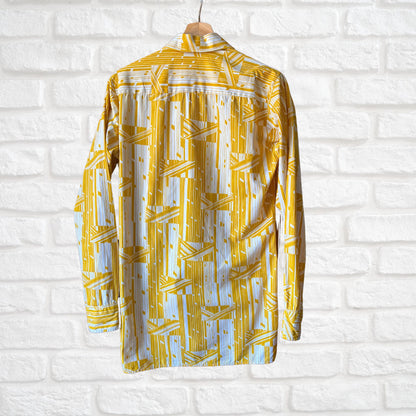 70s Geometric Print Long Sleeved Cotton Slim Fit Vintage Shirt. Approx UK size S (men) 10 (women)