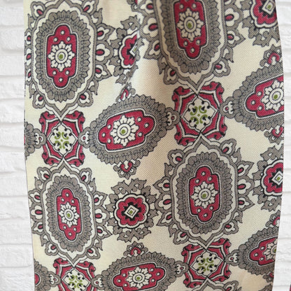 60s Mod Style Cream, Grey, Red, Black and Green  Paisley Print Vintage Tootal Cravat
