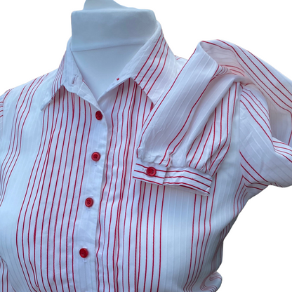 70s /80s white and red striped dress with matching belt  by Kay Windsor. Approx UK size 14-16