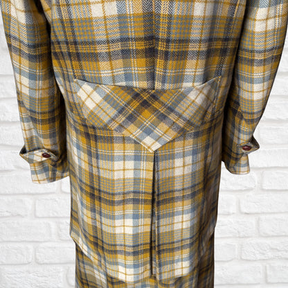 Vintage 1990s Gold and Grey Checked Maxi Length Wool Coat. Approx UK size 16-18 (w) Large (m)