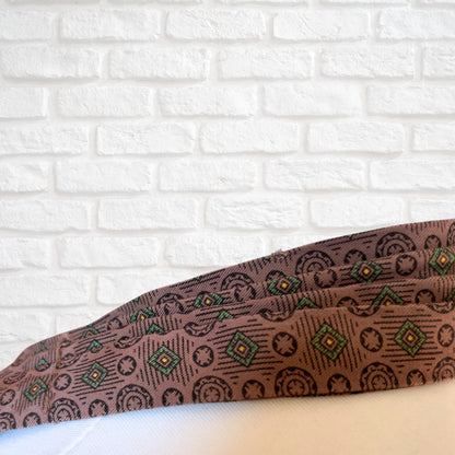 60s Mod Style Brown, Black, Green and Yellow Geometric Print Vintage Tootal Cravat