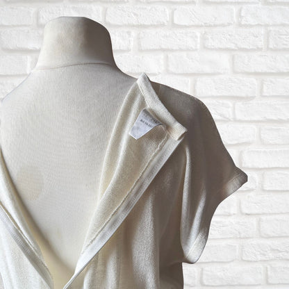 Vintage 80s Cream Fine Knit Midi Dress with Crochet Detail .Approx UK size 14-16