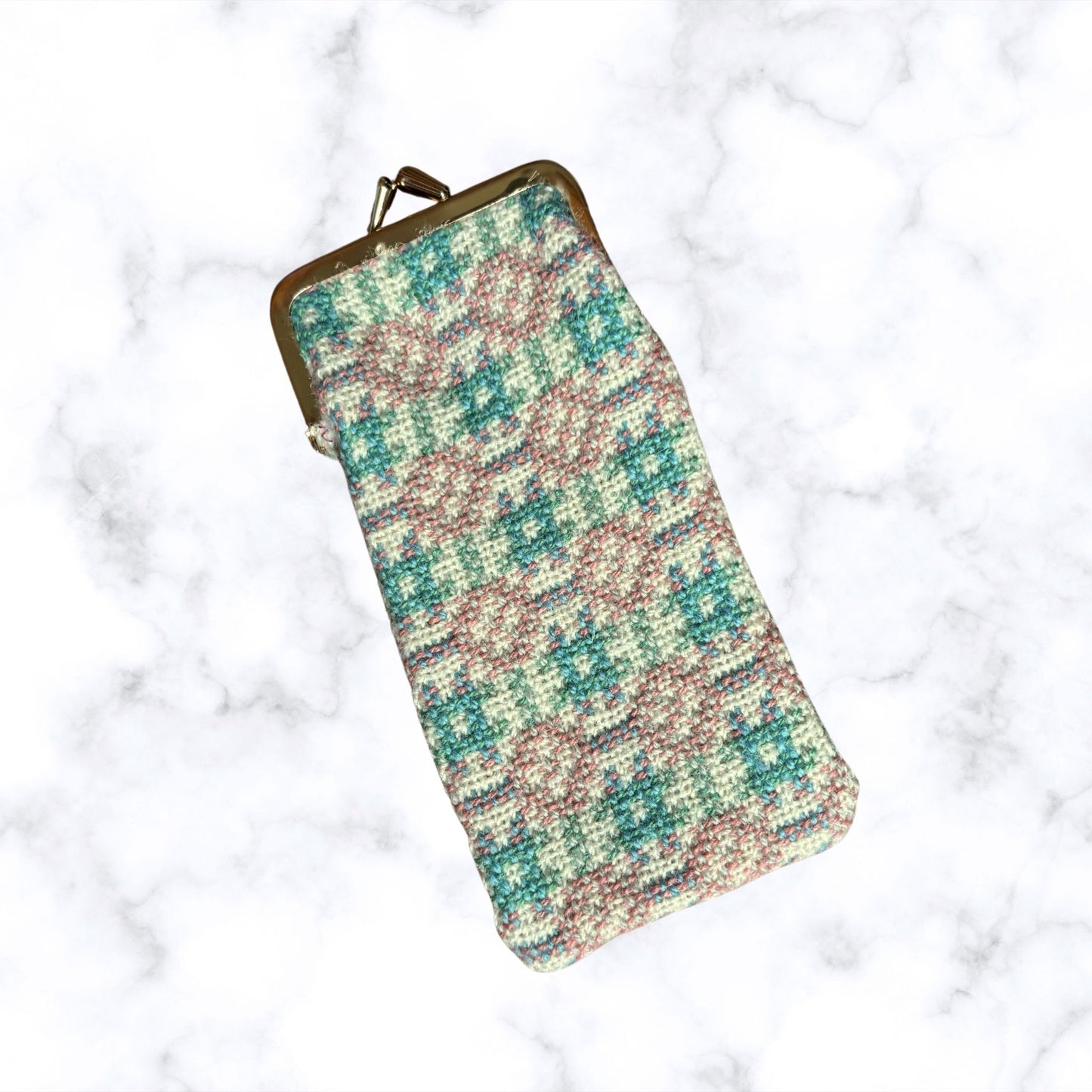 Vintage Cream, Blue, Pink and Green Wool Tapestry Glasses Case