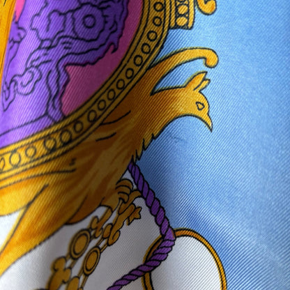 Stylish Blue, White, Gold and Pink Heraldic Style Large Square Vintage Scarf. Great Gift idea