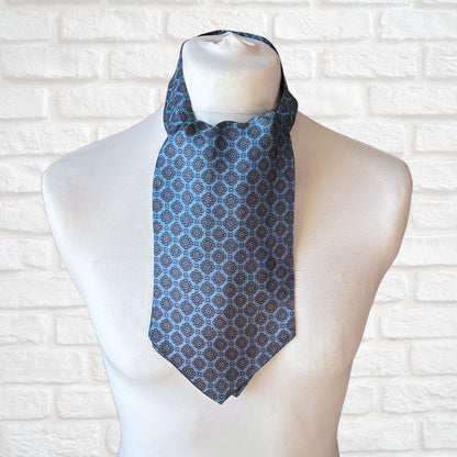 60s Mod Style Blue, Grey and Pink Floral Geometric  Print Vintage Duggie Cravat