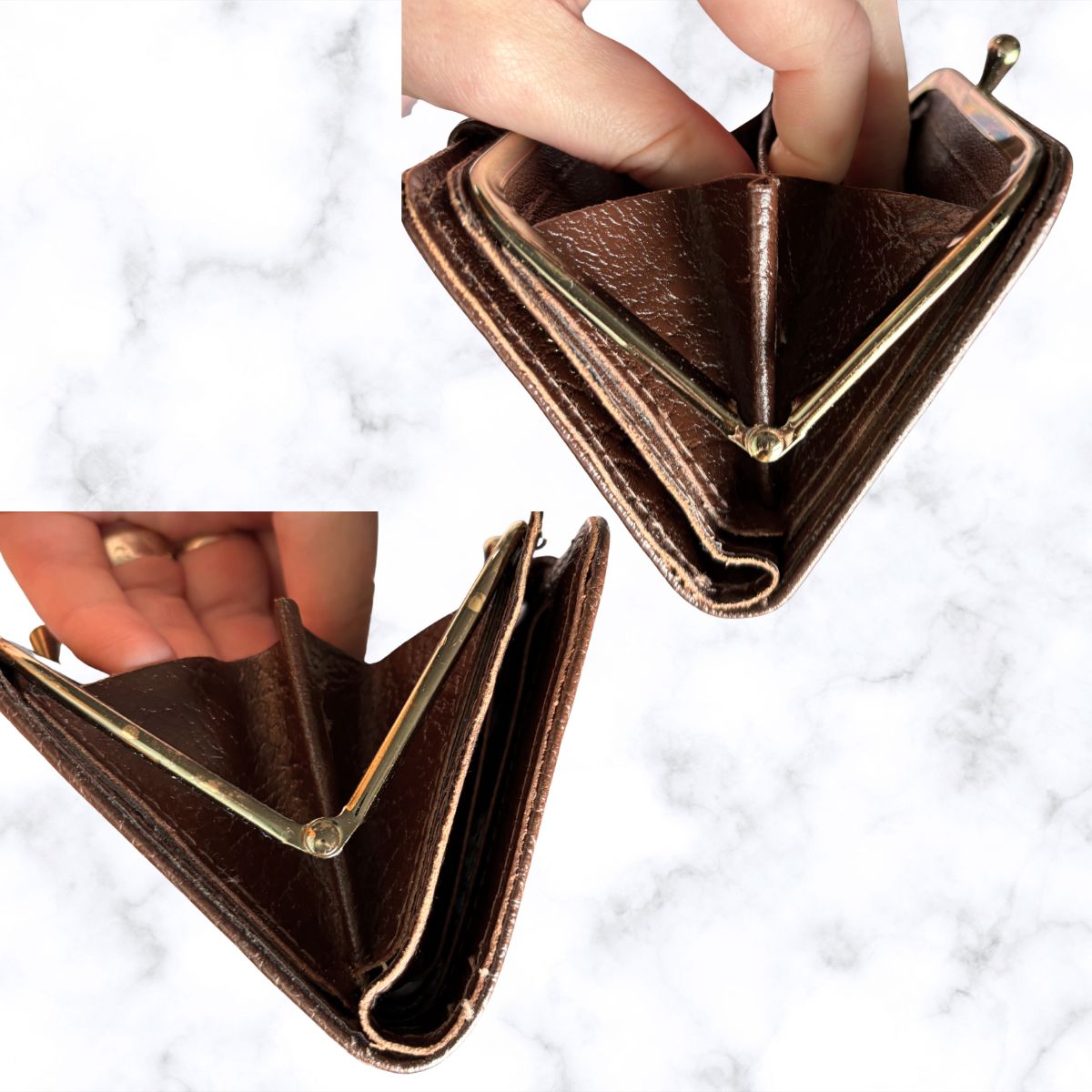 Vintage Textured Brown Leather Clasp Top Purse/Wallet - Stylish and Practical