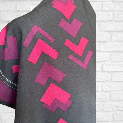 Black, Purple and Pink Geometric Print Vintage Oroton Silk Scarf. Great Gift idea