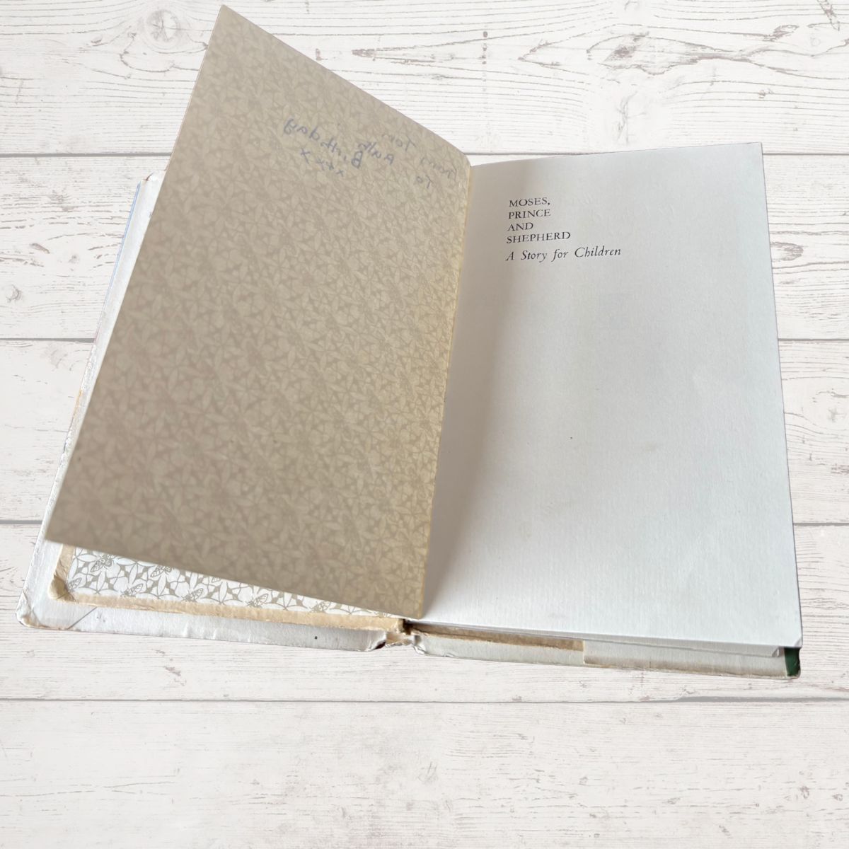 Open book on a light wooden surface