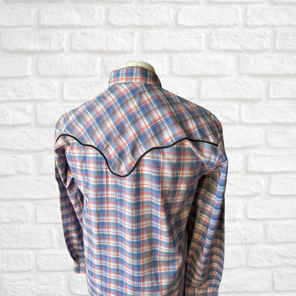 Vintage Checked Western Style Shirt with Black Piping  - Classic Retro Style. Approx UK size S- M ( men) 10-14 ( women)