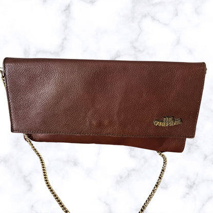 Vintage Brown Leather Envelope Bag with Detachable Chain Strap. The Cambridge Bag
