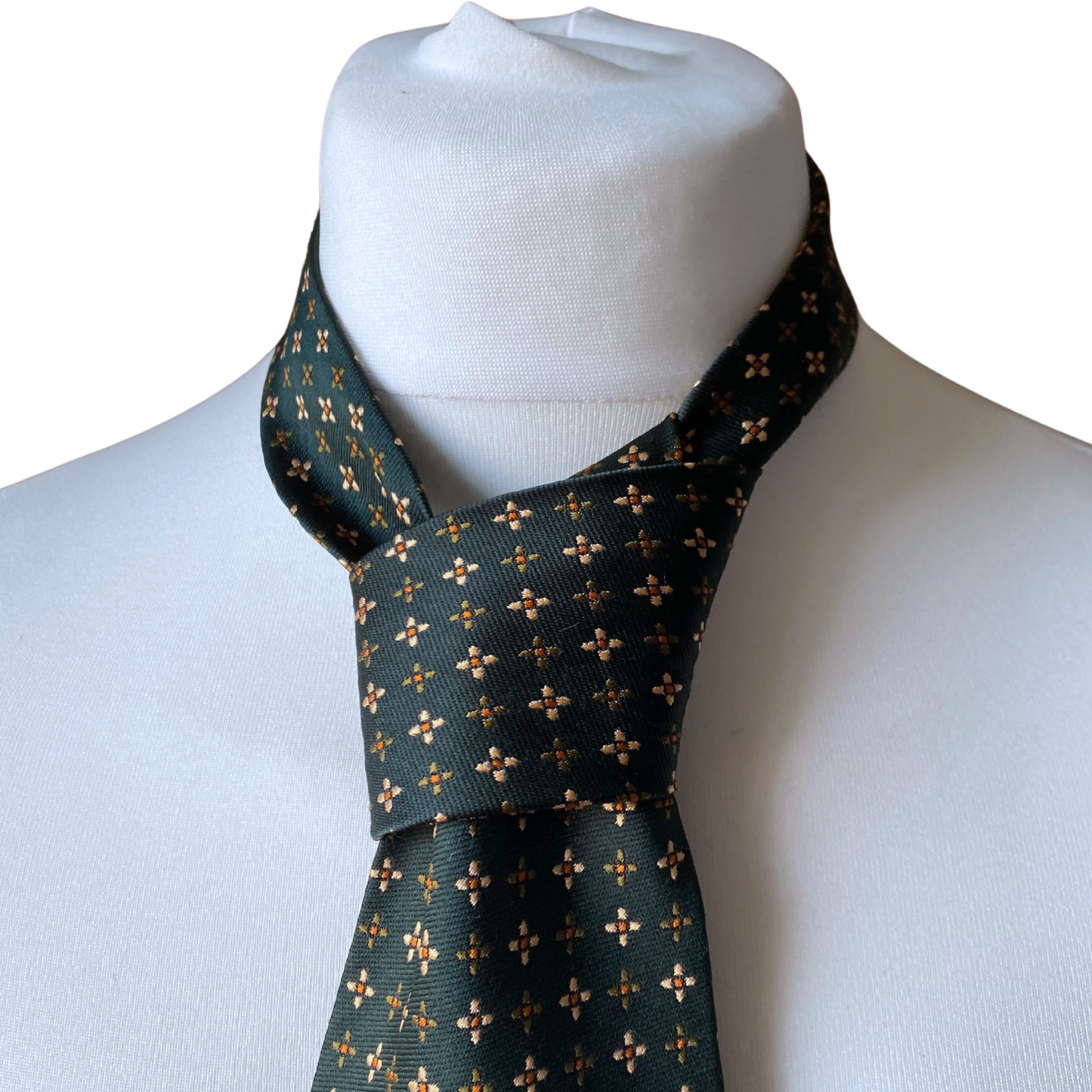 70s Wide Green Vintage Tie with orange, cream and green abstract floral design.