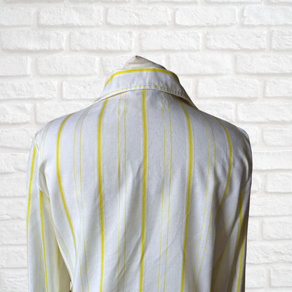 Vintage 1970s White Cotton Blend Shirt With Yellow Stripes . Approx UK size 10-12
