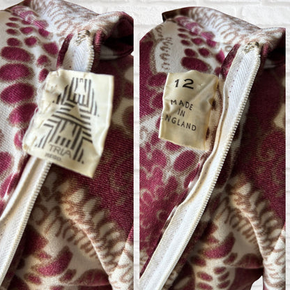 Vintage 70s Long-Sleeved Abstract Print Maxi Dress with Matching Belt . Approx UK size 8-10