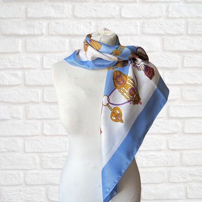 Stylish Blue, White, Gold and Pink Heraldic Style Large Square Vintage Scarf. Great Gift idea