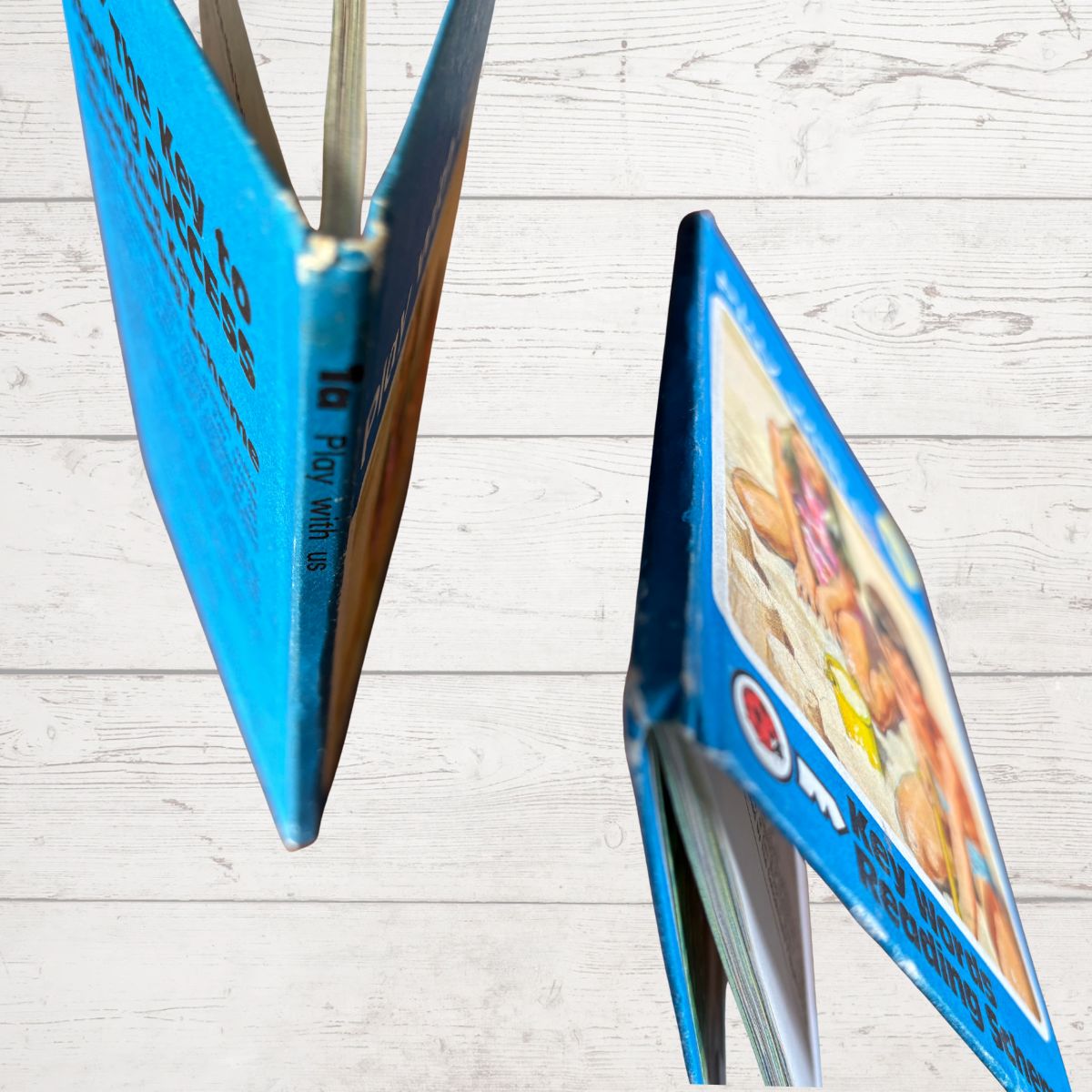 Book spine close up on a light wooden surface