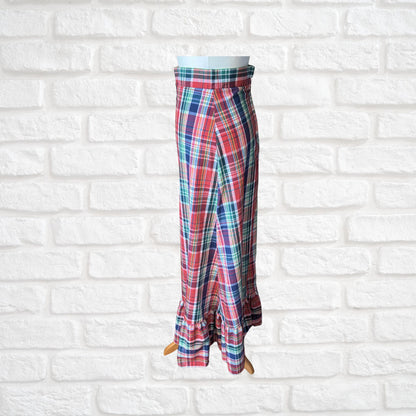 1970s Red, White, Blue and Green Checked Vintage Maxi Skirt . Approx UK size 8-10