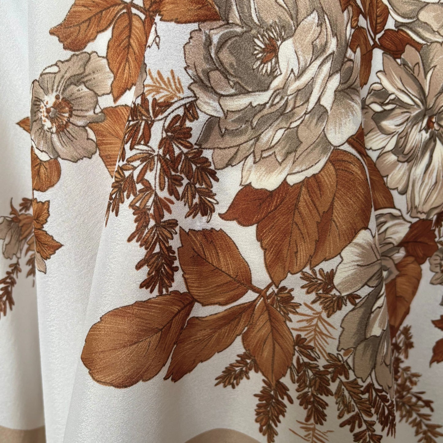 Stylish Brown and White Square Botanical Vintage Scarf. Great Gift idea