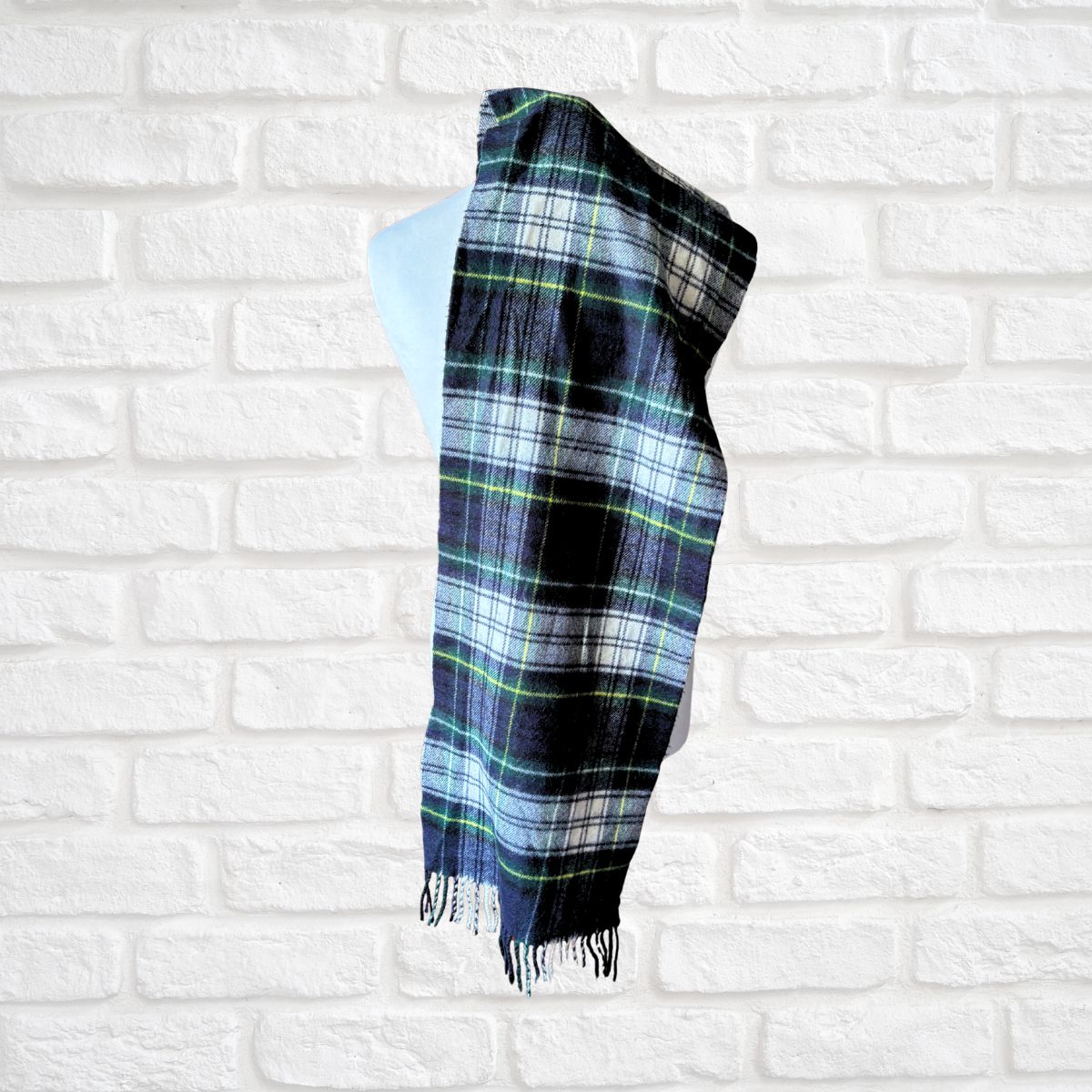 Navy Blue Tartan Super Soft Vintage Scarf with Fringing. Great Gift Idea