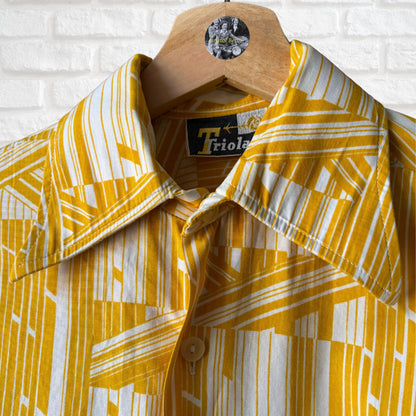 70s Geometric Print Long Sleeved Cotton Slim Fit Vintage Shirt. Approx UK size S (men) 10 (women)