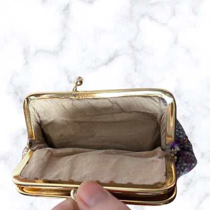 Vintage Grey, Purple, White and Pink Small Wool Tapestry Coin Purse