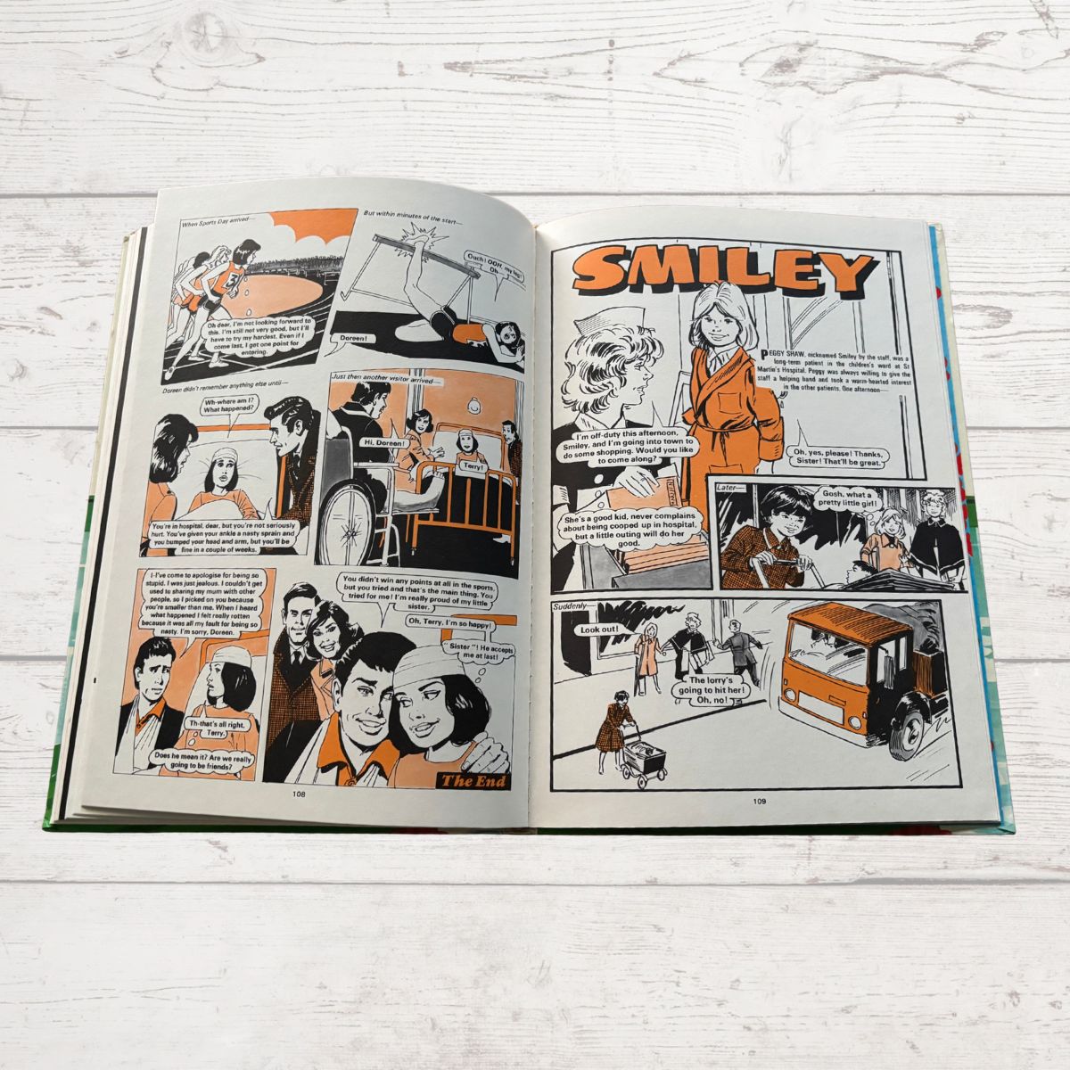 Mandy for Girls 1985 vintage annual, open  Ona comic story page on a white background 