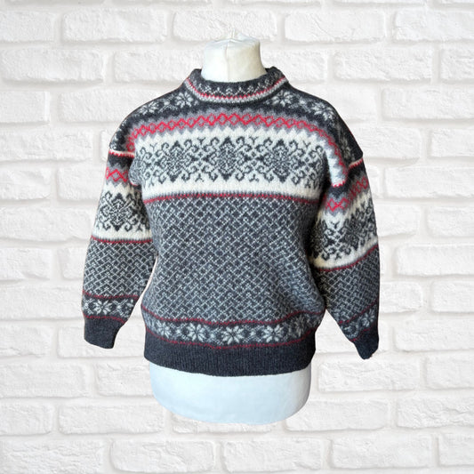 Vintage Grey, Cream and Red Wool Nordstrikk Jumper. Approx UK size 10 -12