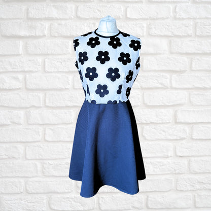 Navy & White 60s Mini Vintage Skater Dress .Approx UK size 10-12