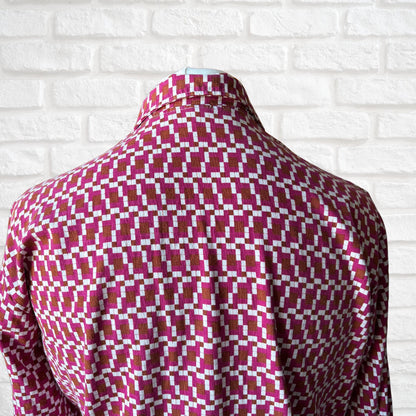 70s Geometric Print Long Sleeved Cotton Vintage Shirt. Approx UK size L - XL(men) 16-18 (women)