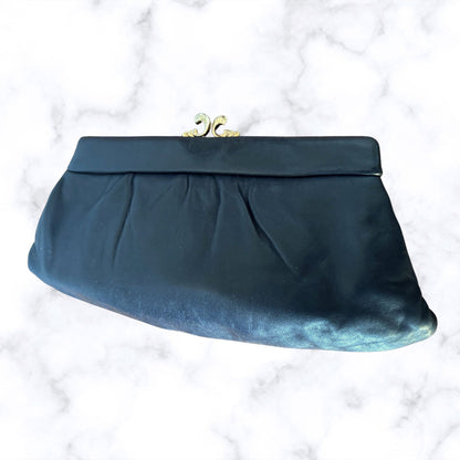 Vintage Dark Blue Leather Clutch Bag/Large Coin Purse