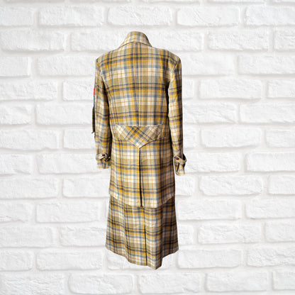 Vintage 1990s Gold and Grey Checked Maxi Length Wool Coat. Approx UK size 16-18 (w) Large (m)