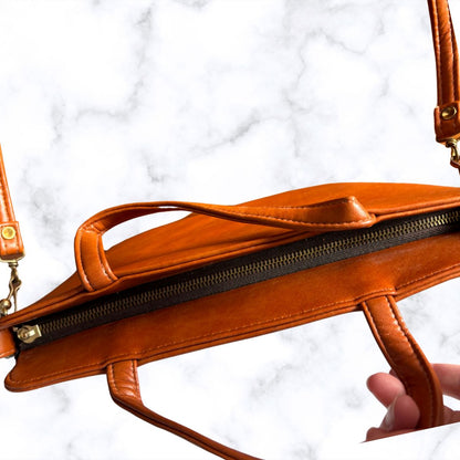 Dark Tan Vintage Top Handle/Shoulder Bag with White Chevron Stripe.