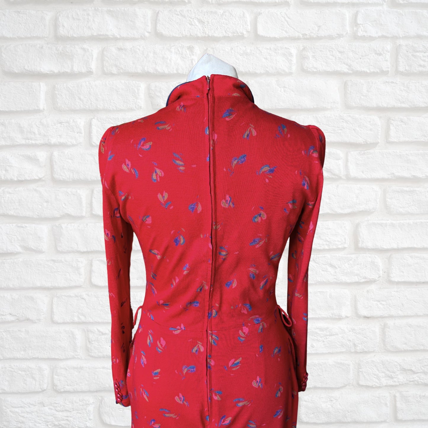 70s Vintage Betty Barclay Red Long Sleeved Midi Dress. Approx UK size 8-10