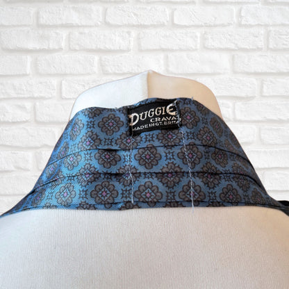 60s Mod Style Blue, Grey and Pink Floral Geometric  Print Vintage Duggie Cravat