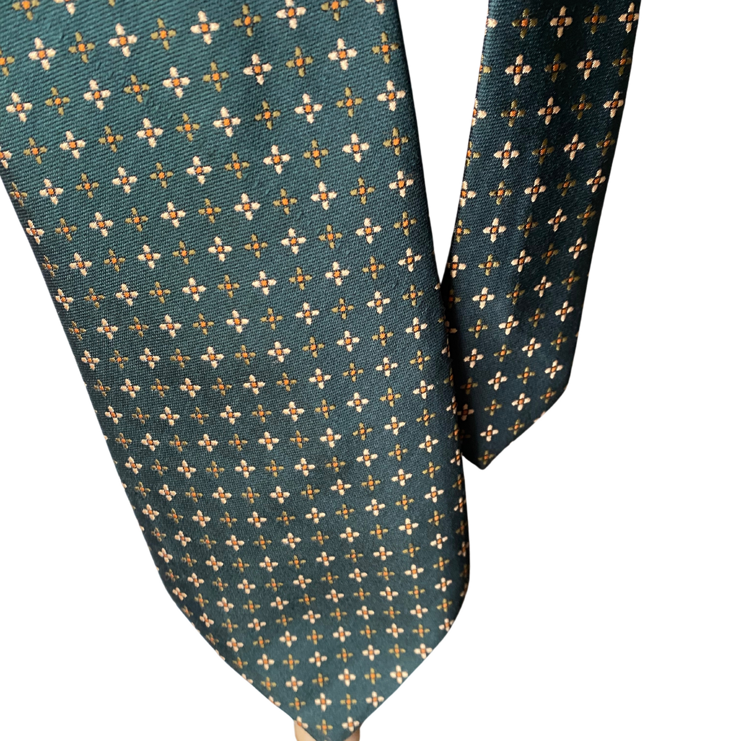 70s Wide Green Vintage Tie with orange, cream and green abstract floral design.