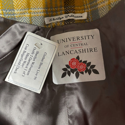 Vintage 1990s Gold and Grey Checked Maxi Length Wool Coat. Approx UK size 16-18 (w) Large (m)