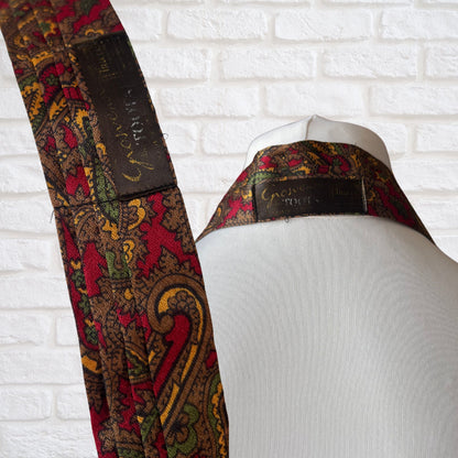 60s/70s Mod Style Red,Green, Yellow and Brown Paisley Print Vintage Tootal Cravat