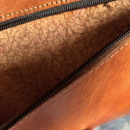 Classic Vintage Large Tan Leather Unisex Satchel with Buckle Front