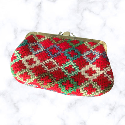 Vintage Red, White, Blue and Green Welsh Wool Tapestry Coin Purse