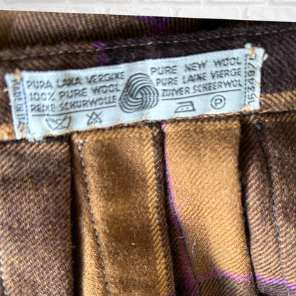 Vintage Brown,Gold & Purple Tartan Wool Kilt Skirt. Approx UK size 10-12