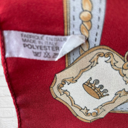 Stylish Red, Gold , Silver and Cream Equestrian Style Square Vintage Scarf. Great Gift idea